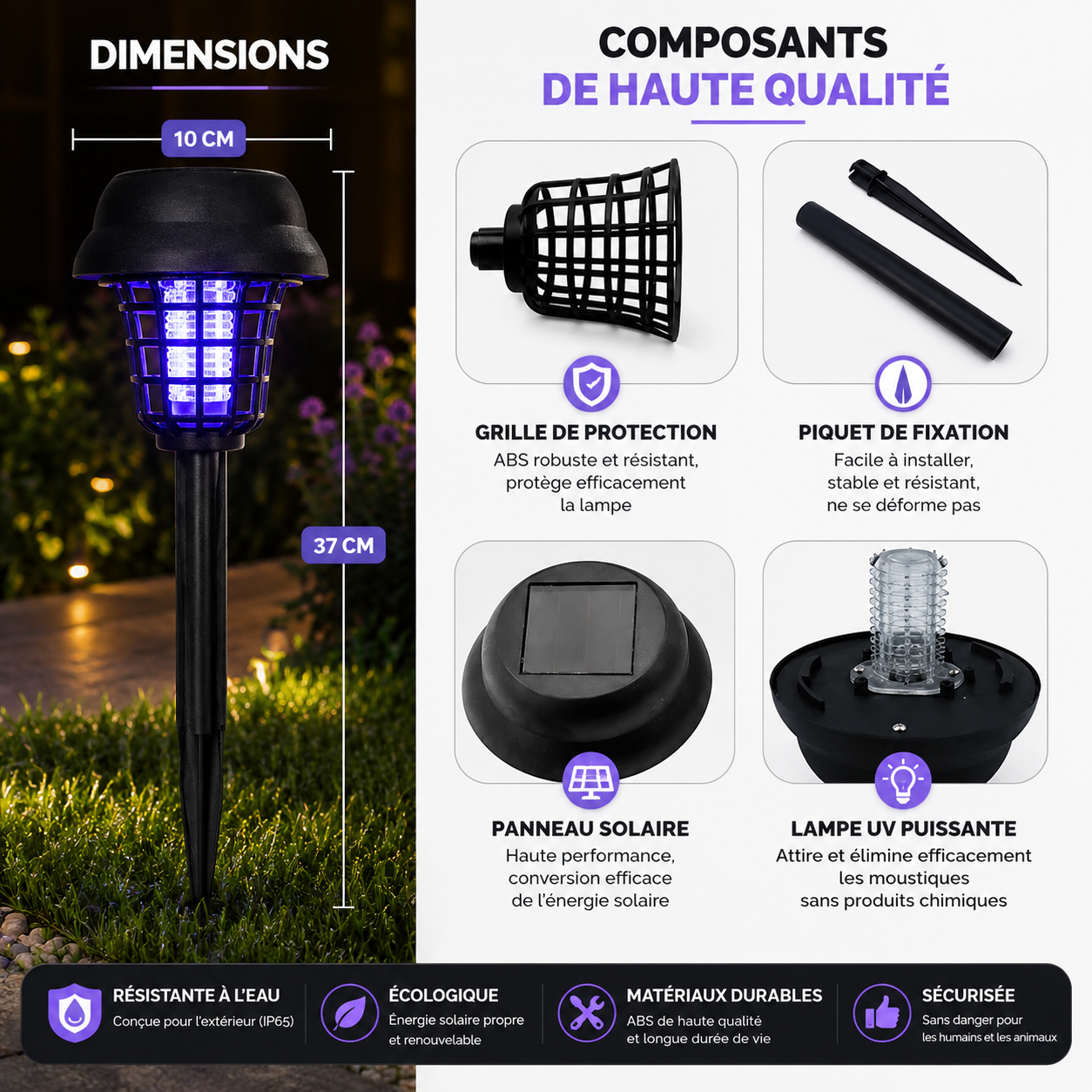 Lampe Solaire UV Etanche Anti-Moustique