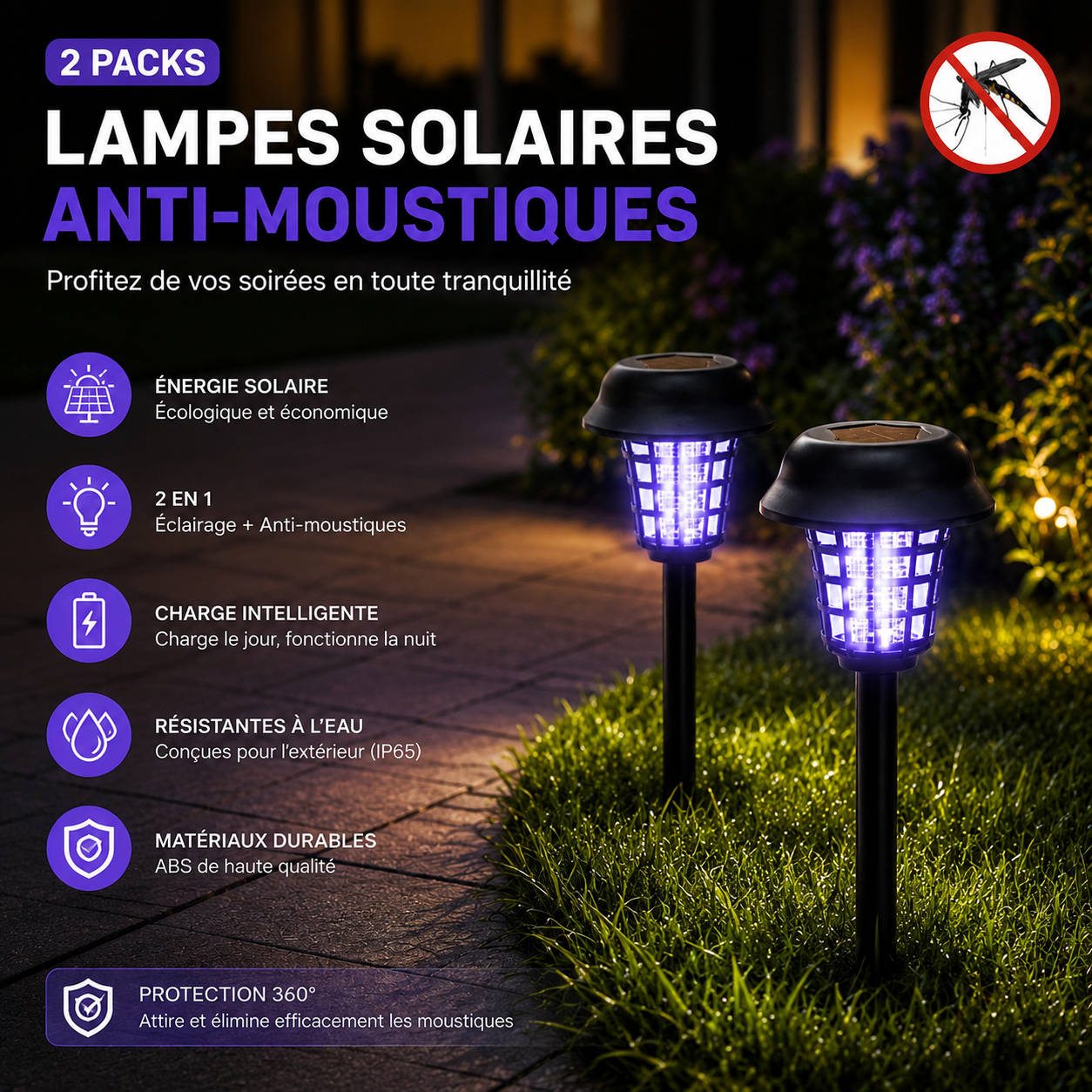 Lampe Solaire UV Etanche Anti-Moustique