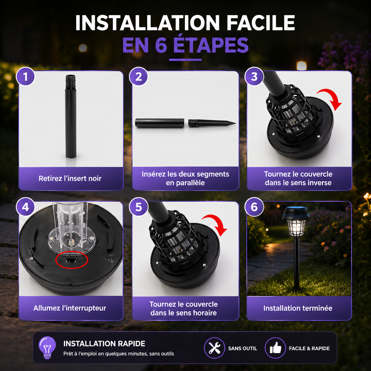 Lampe Solaire UV Etanche Anti-Moustique