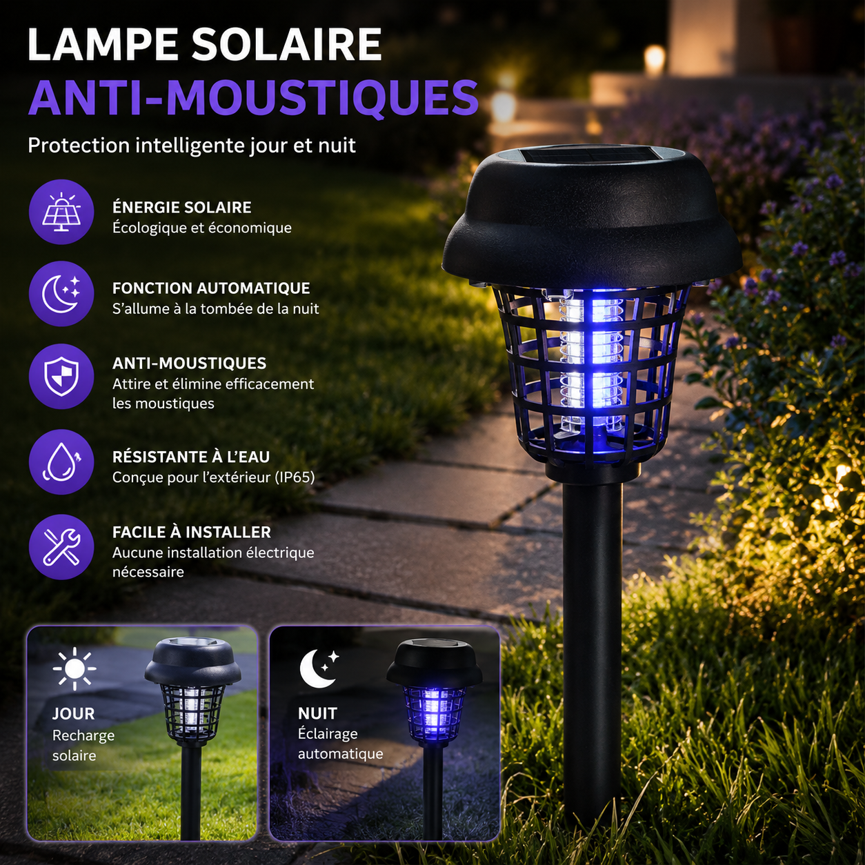 Lampe Solaire UV Etanche Anti-Moustique